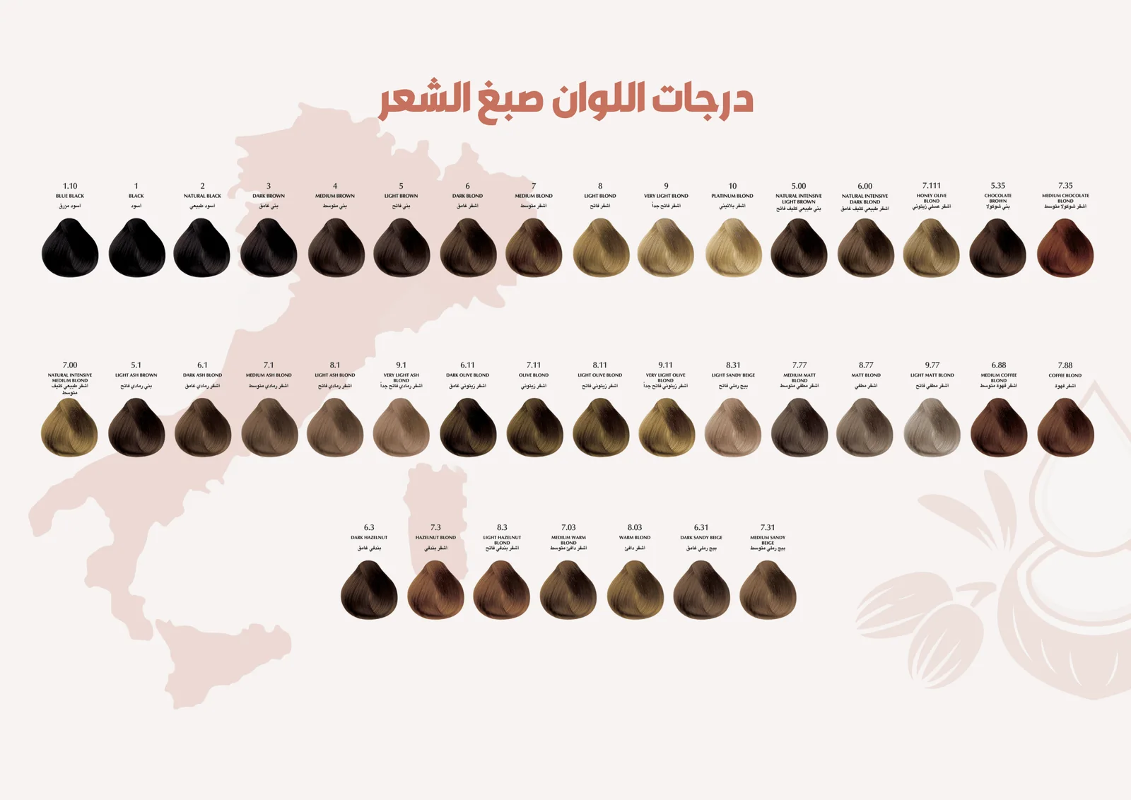 CLVING shade chart — natural, ash, chocolate and beige